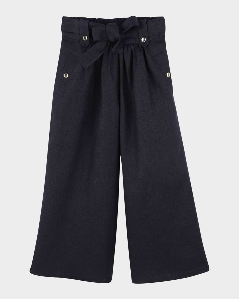 Girl's Studded Wide Leg Belted Trousers, Size 4-